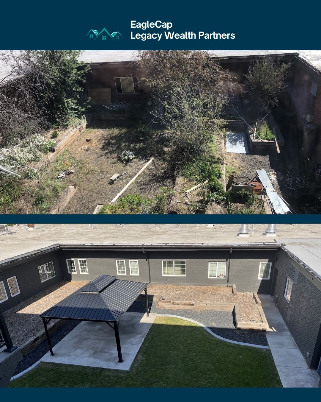 Stone Ridge courtyard before and after